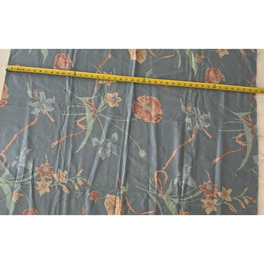 Vintage Luther Travis Randy Trull Floral Fabric Remnant 55x44 Blue Peach Decor